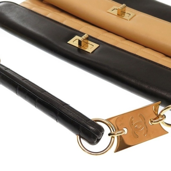 Chanel Chocolate Bar Double Flap Black Beige Bag - Picture 4 of 8